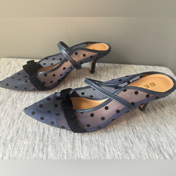 Belle size 7 Elegant Navy Blue Polka Dot Women's Shoes, small heel - Picture 2 of 5